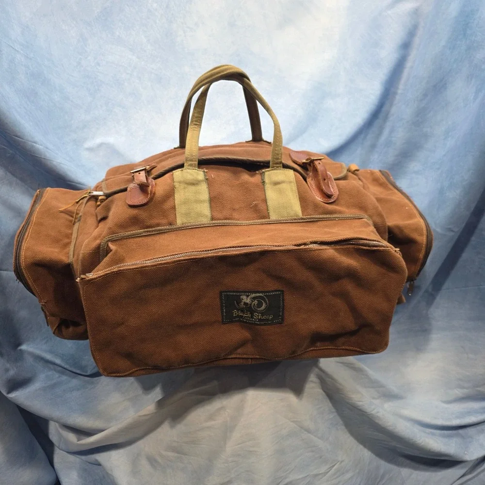 Vintage Black Sheep Canvas Duffel Bag Brown Buddy Schoellkopf Travel Luggage